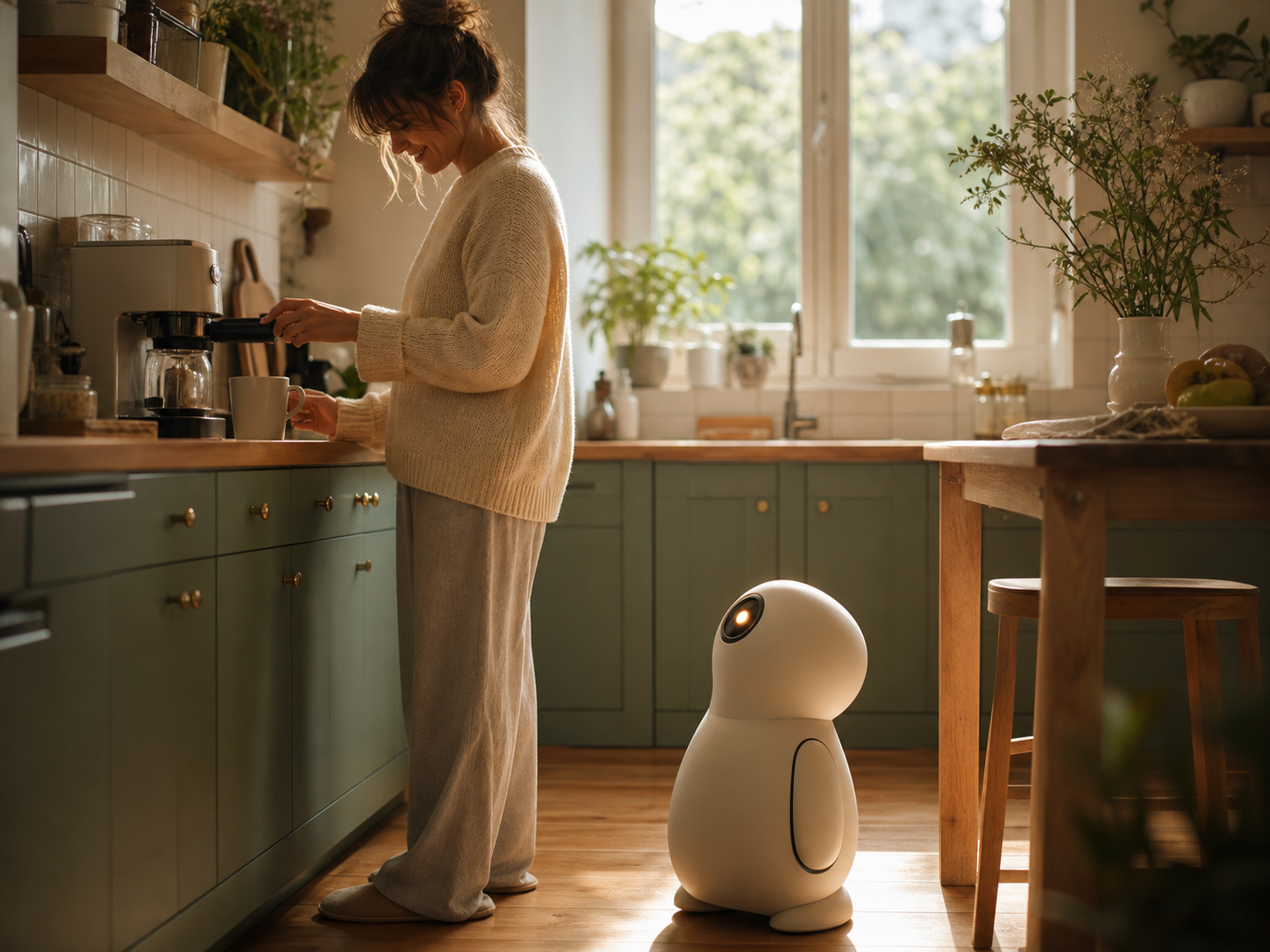 Lareo wartet morgens in der Küche, während Kaffee gemacht wird